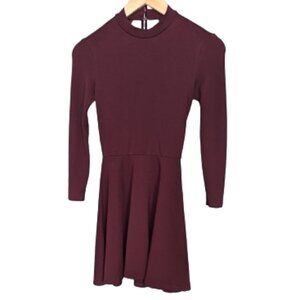 American Apparel Backless Mock Neck Skater Dress in Burgundy